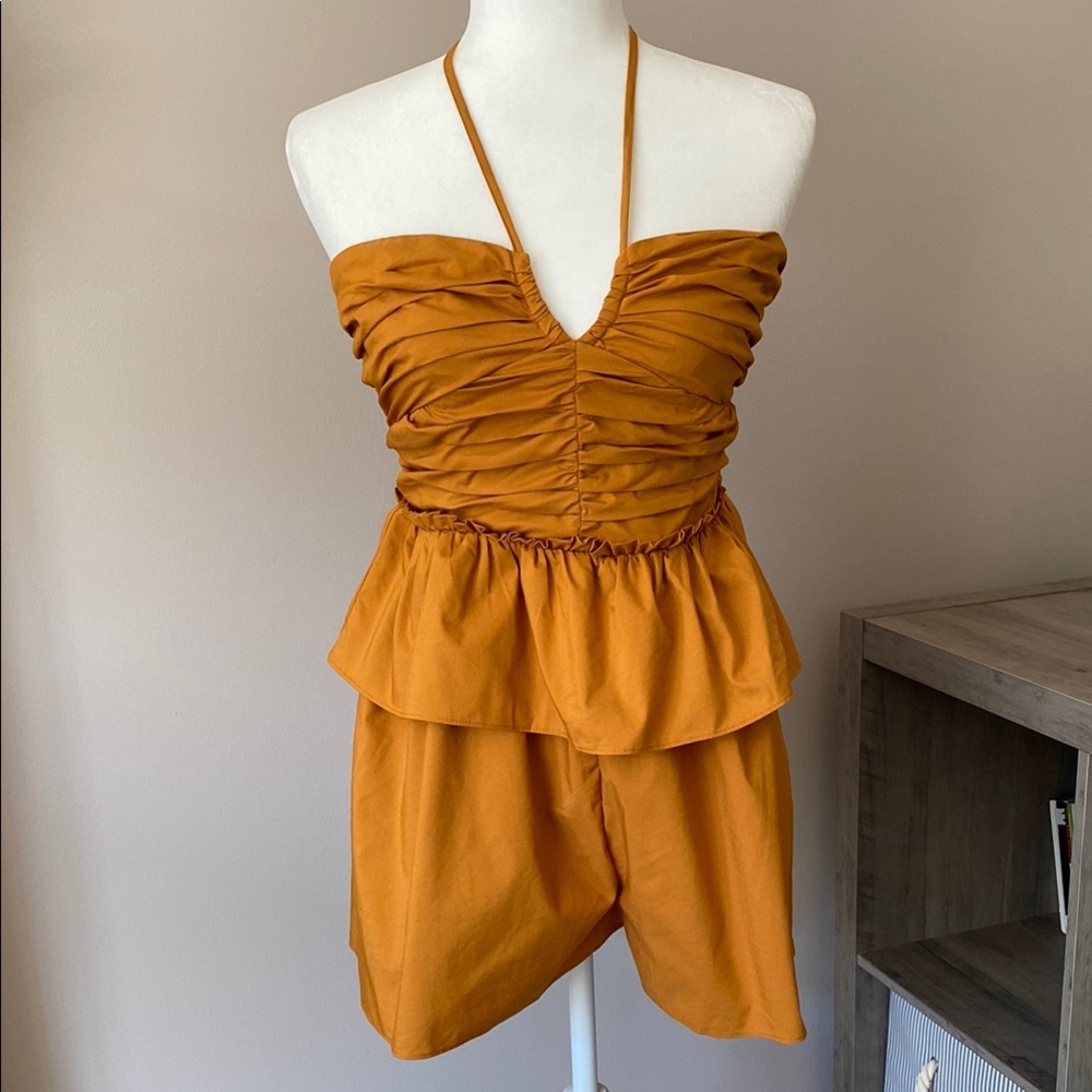 Express Burnt Orange Ruffled Romper
